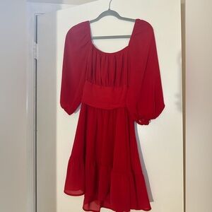 EXLURA Casual quarter Sleeve Ruffle Tie Back Elastic Waist Mini Dress